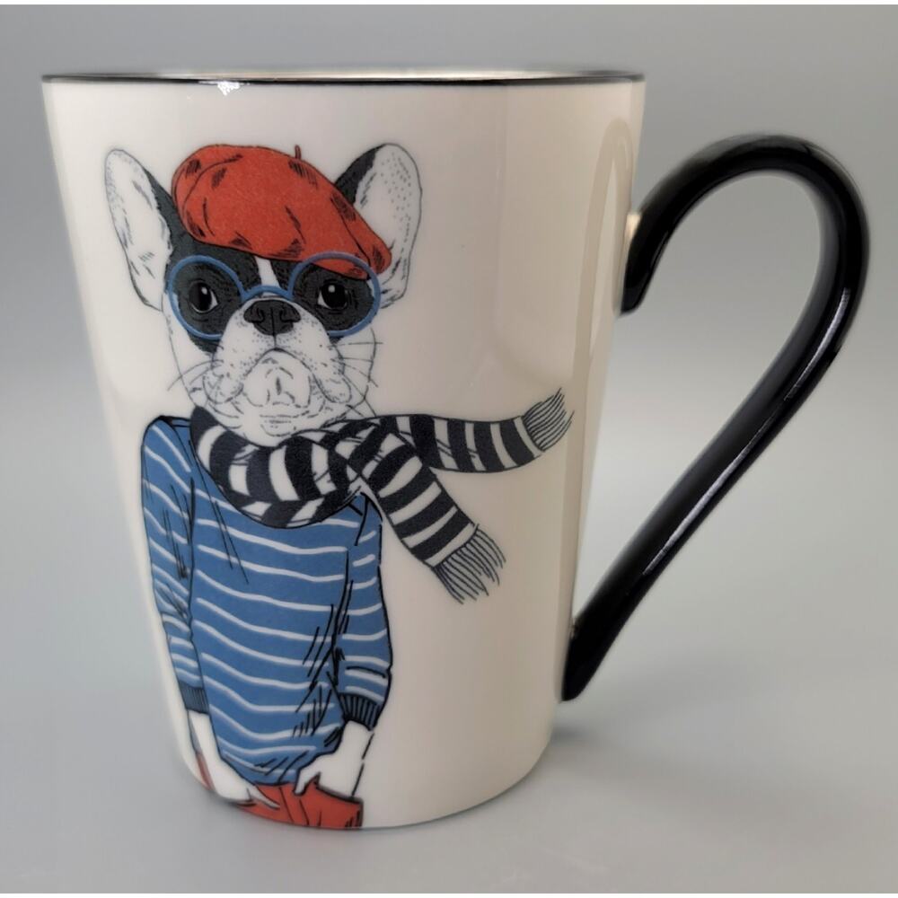 Hipster Frenchie in Glasses Anthropomorphic Animal Coffee Mug Signature 16.5 oz - Picture 2 of 11